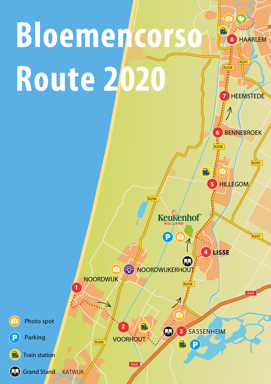Die Route der Blumenparade Holland 2021 - Bollenstreek